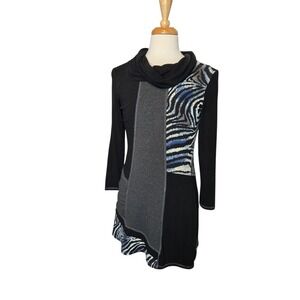 Joseph Ribkoff Art to Wear Lagenlook Tunic Dress Zebra Print Cowl Neck Canada 12